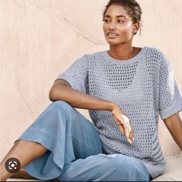 J. Jill- Pure Jill Open Knit Crochet Short Sleeve Tunic - Picture 1 of 7